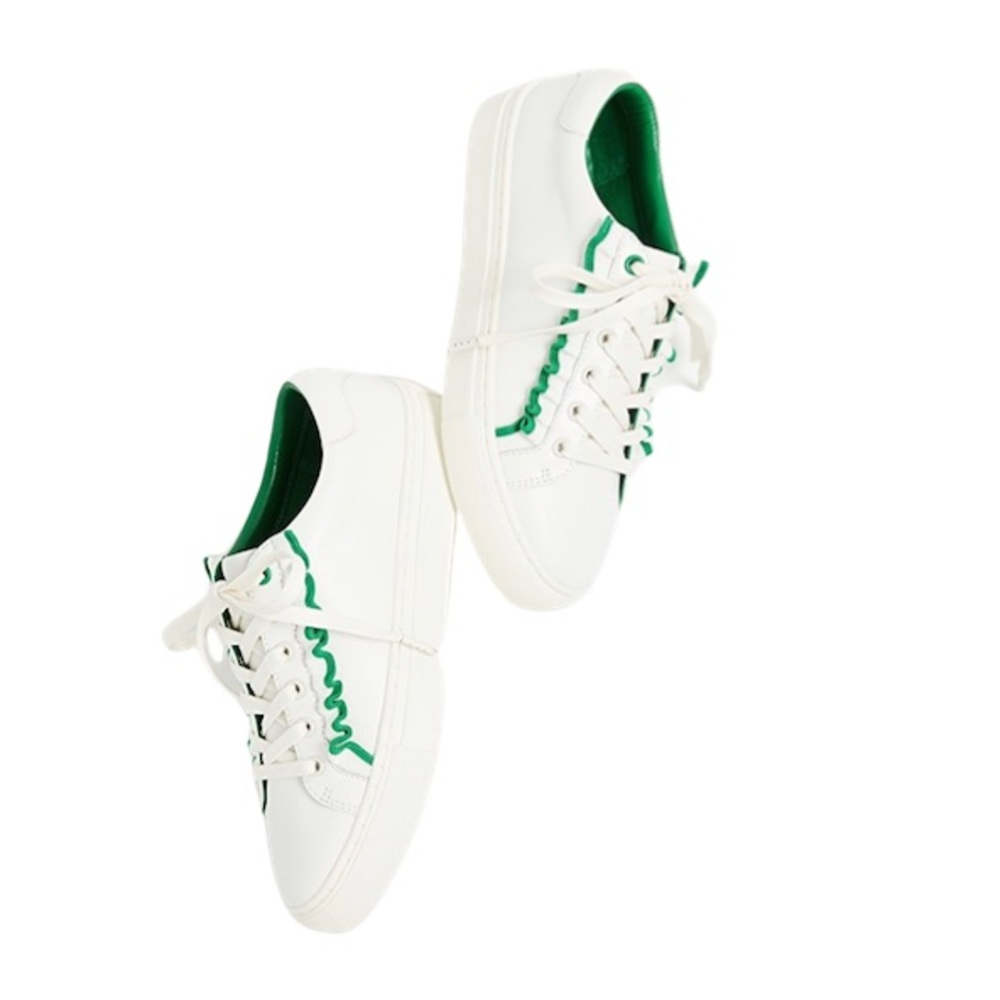 Tory Burch Sport White & Green Ruffle Sneakers 9.5 - Picture 4 of 6